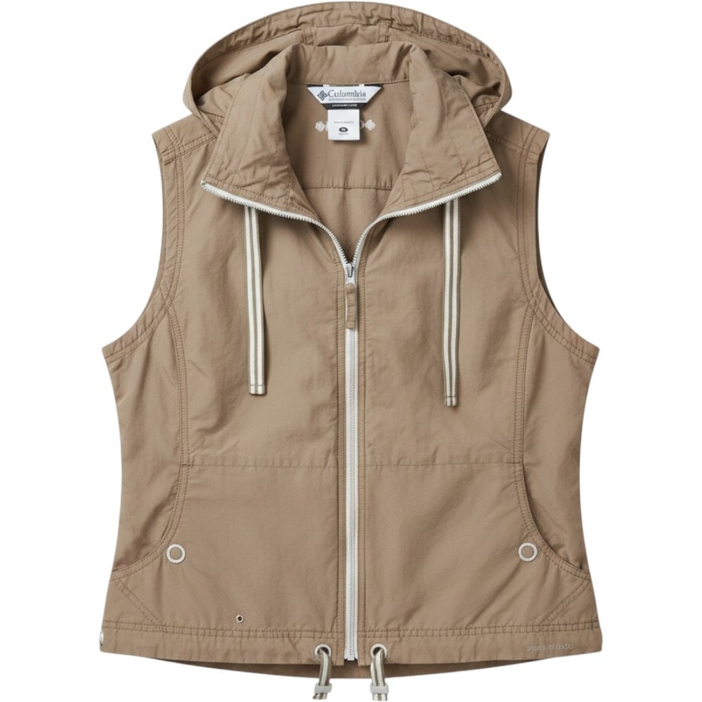 Columbia Womens Tan Khaki Full Zip Hooded Utility Vest WL1398 Size XL